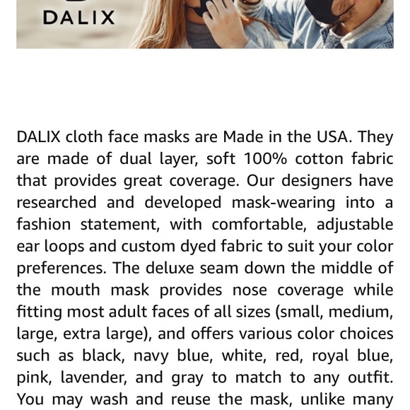 Dalix Unisex Reusable 3pk Navy Face Mask L-XL - Picture 8 of 10